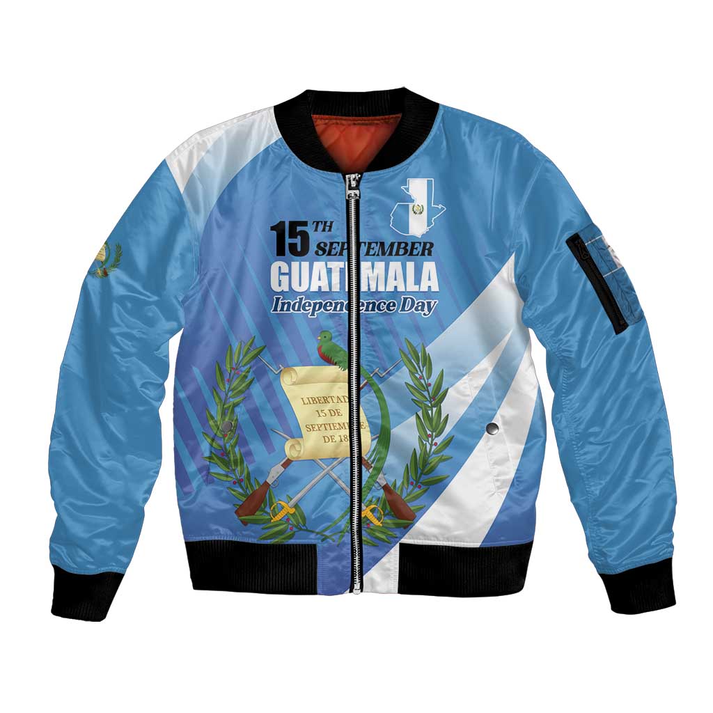 Guatemala Independence Day 1821 Sleeve Zip Bomber Jacket Libre crezca fecundo - Wonder Print Shop