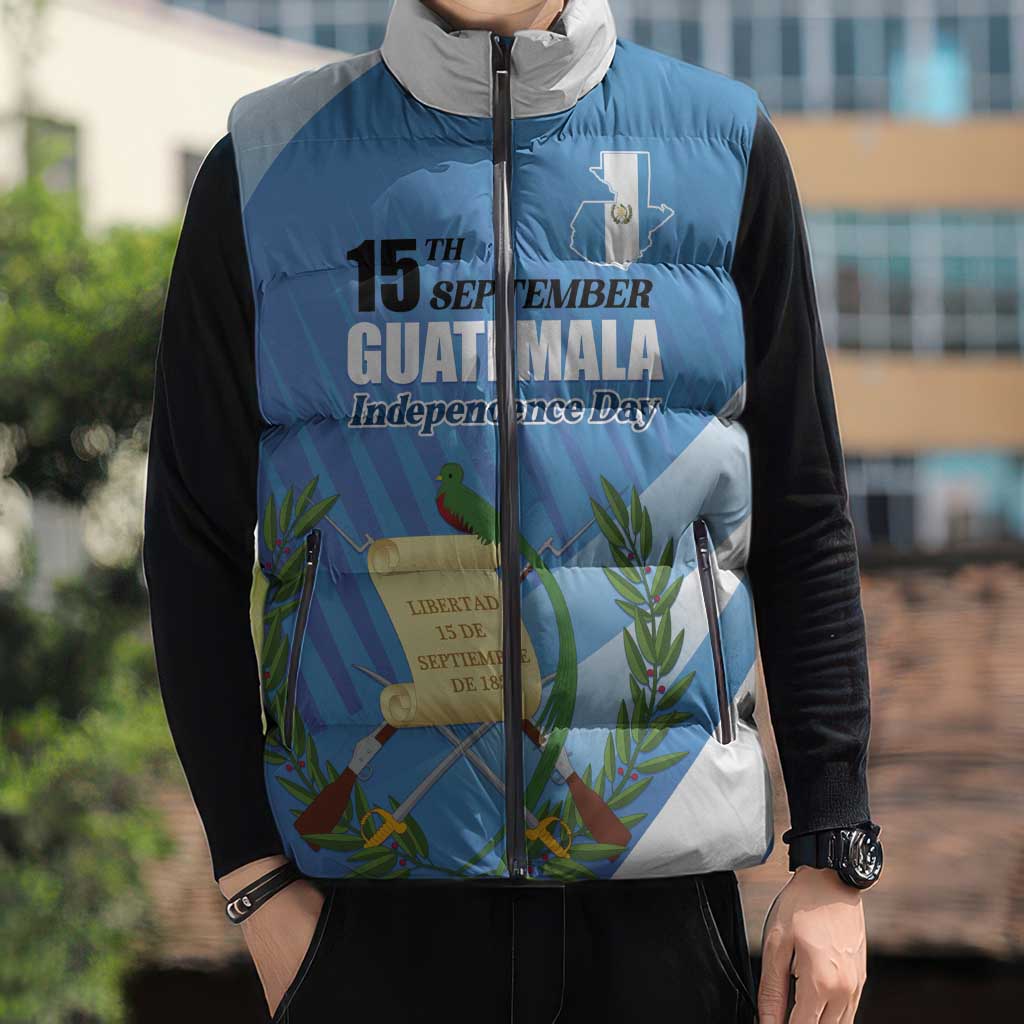 Guatemala Independence Day 1821 Sleeveless Puffer Jacket Libre crezca fecundo - Wonder Print Shop