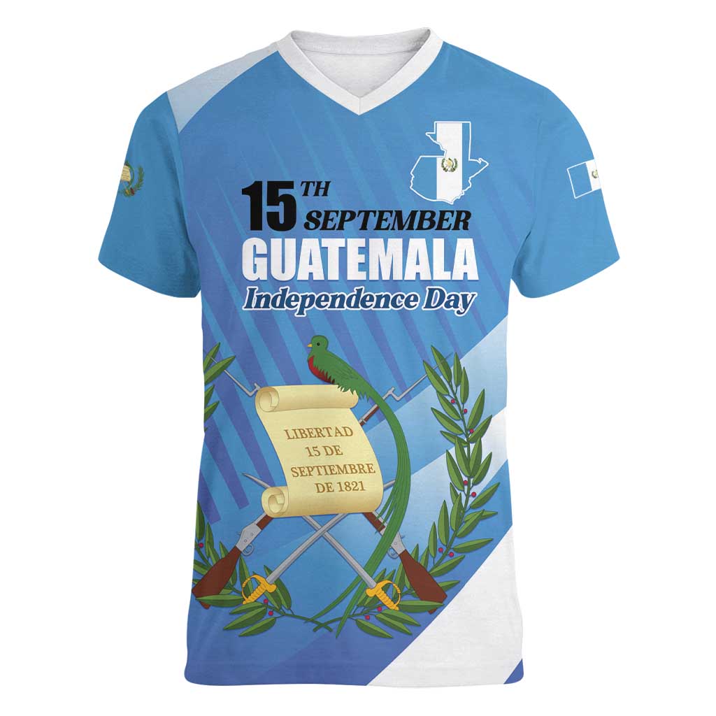 Guatemala Independence Day 1821 Women V-Neck T-Shirt Libre crezca fecundo - Wonder Print Shop