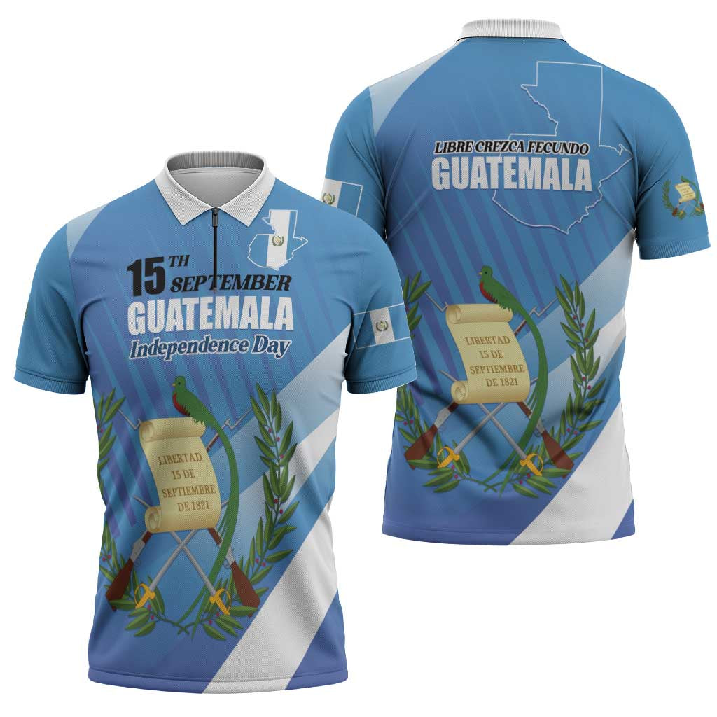 Guatemala Independence Day 1821 Zipper Polo Shirt Libre crezca fecundo - Wonder Print Shop