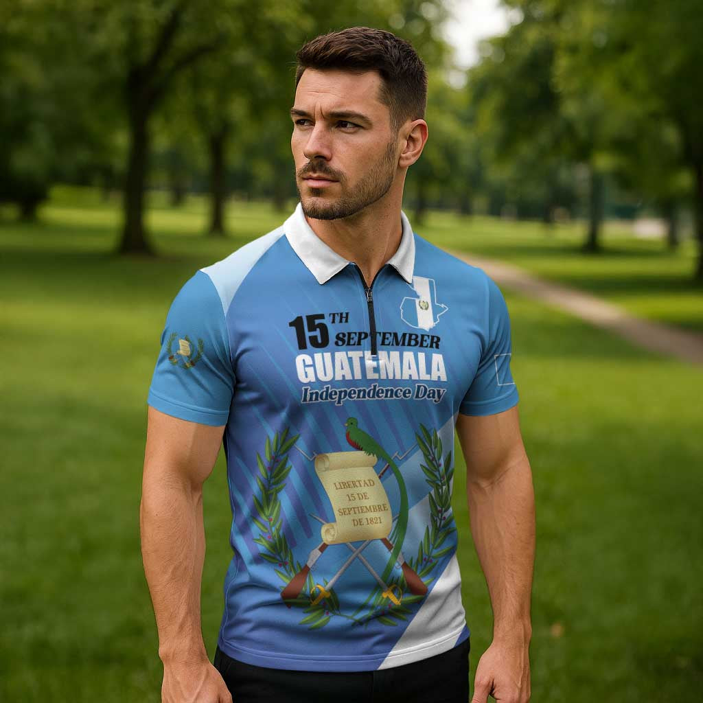 Guatemala Independence Day 1821 Zipper Polo Shirt Libre crezca fecundo - Wonder Print Shop