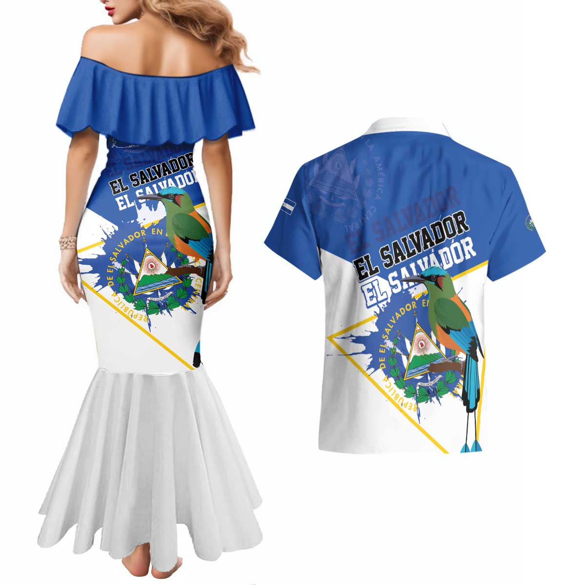 El Salvador Independence Day 1821 Couples Matching Mermaid Dress and Hawaiian Shirt - Wonder Print Shop