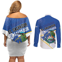 El Salvador Independence Day 1821 Couples Matching Off Shoulder Short Dress and Long Sleeve Button Shirt - Wonder Print Shop
