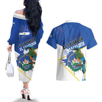 El Salvador Independence Day 1821 Couples Matching Off The Shoulder Long Sleeve Dress and Hawaiian Shirt - Wonder Print Shop