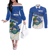 El Salvador Independence Day 1821 Couples Matching Off The Shoulder Long Sleeve Dress and Long Sleeve Button Shirt - Wonder Print Shop