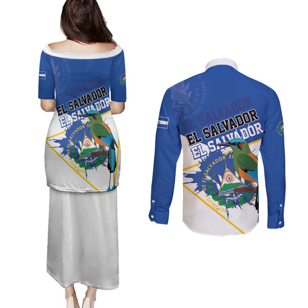 El Salvador Independence Day 1821 Couples Matching Puletasi and Long Sleeve Button Shirt - Wonder Print Shop