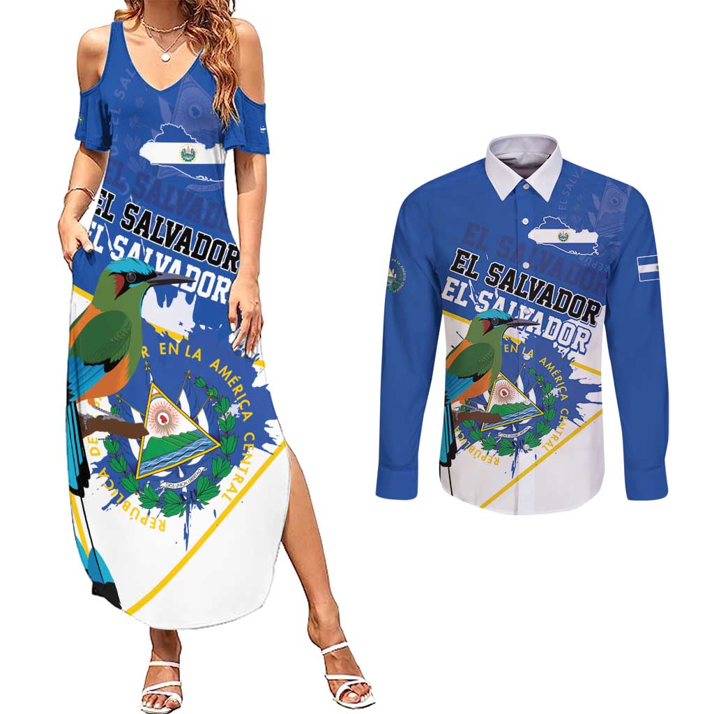 El Salvador Independence Day 1821 Couples Matching Summer Maxi Dress and Long Sleeve Button Shirt - Wonder Print Shop