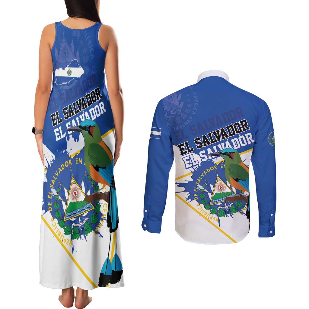 El Salvador Independence Day 1821 Couples Matching Tank Maxi Dress and Long Sleeve Button Shirt - Wonder Print Shop
