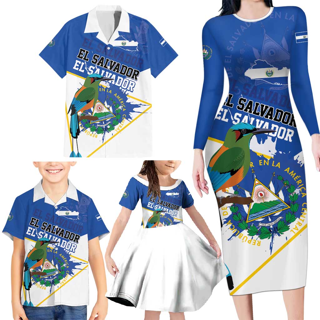 El Salvador Independence Day 1821 Family Matching Long Sleeve Bodycon Dress and Hawaiian Shirt - Wonder Print Shop
