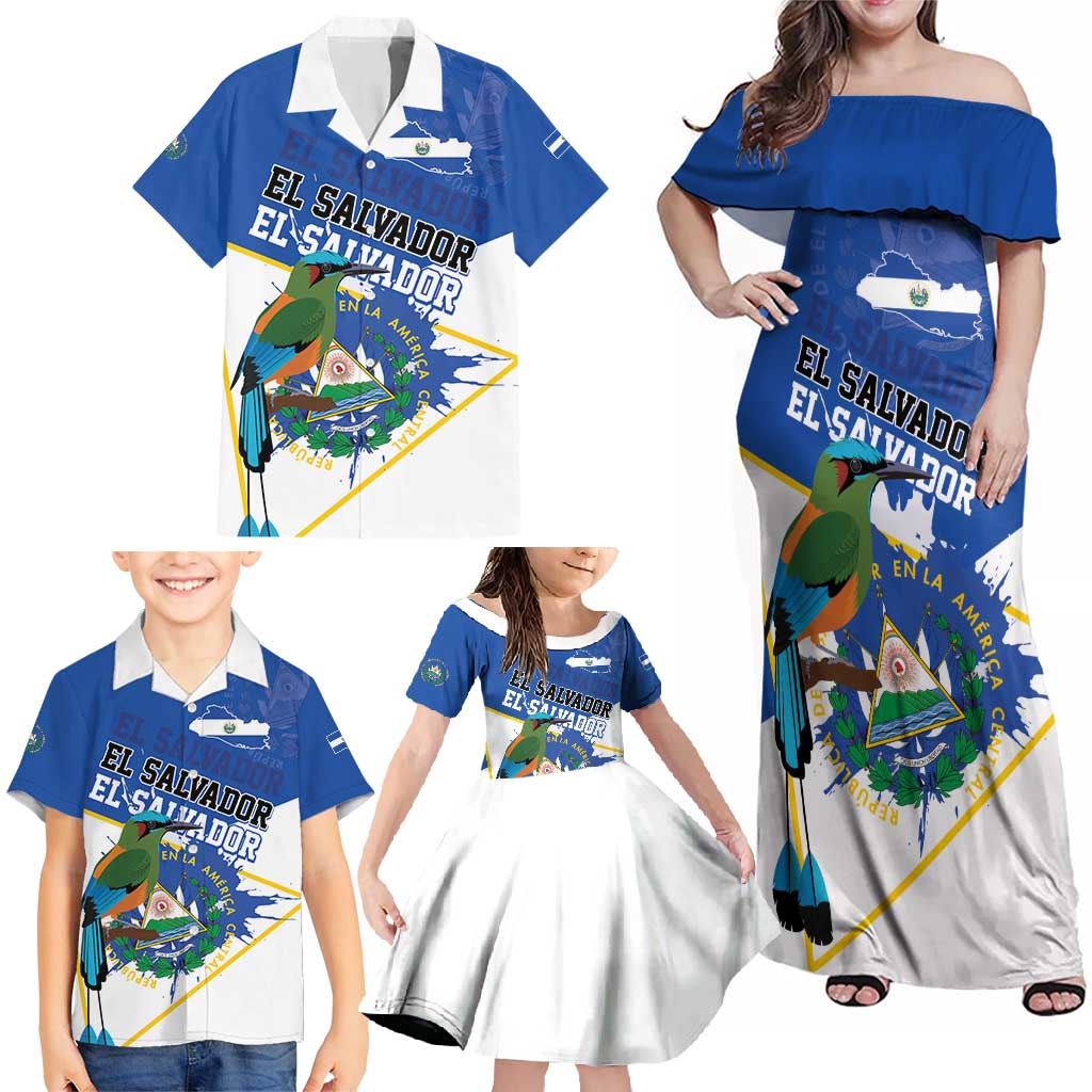 El Salvador Independence Day 1821 Family Matching Off Shoulder Maxi Dress and Hawaiian Shirt - Wonder Print Shop