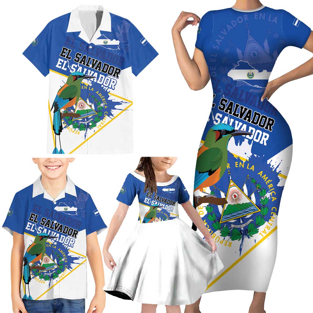 El Salvador Independence Day 1821 Family Matching Short Sleeve Bodycon Dress and Hawaiian Shirt - Wonder Print Shop