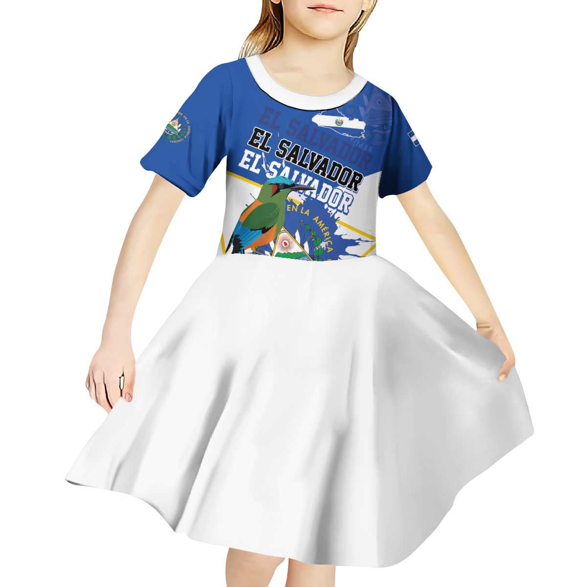 El Salvador Independence Day 1821 Kid Short Sleeve Dress - Wonder Print Shop
