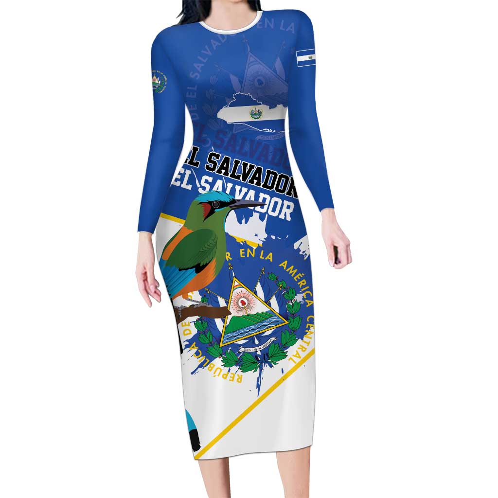 El Salvador Independence Day 1821 Long Sleeve Bodycon Dress - Wonder Print Shop