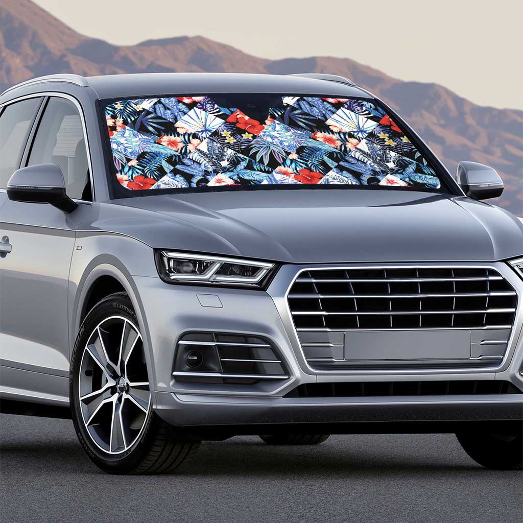 Hawaii Tropicana Blue Pattern Auto Sun Shade - Wonder Print Shop