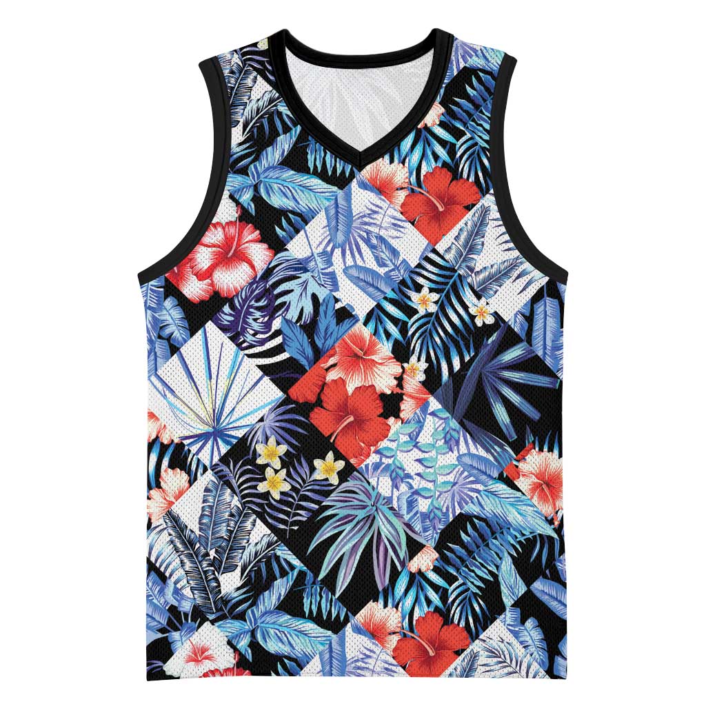 Hawaii Tropicana Blue Pattern Basketball Jersey - Wonder Print Shop