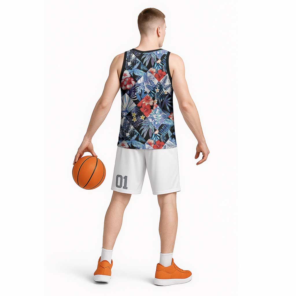 Hawaii Tropicana Blue Pattern Basketball Jersey - Wonder Print Shop