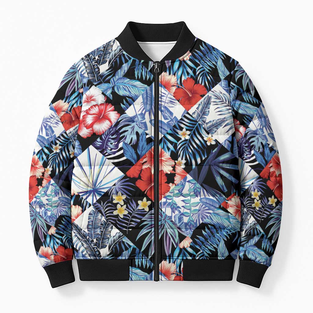 Hawaii Tropicana Blue Pattern Bomber Puffer Jacket - Wonder Print Shop