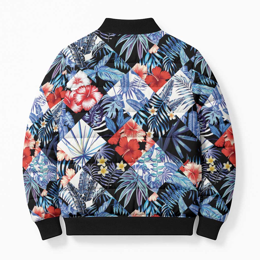 Hawaii Tropicana Blue Pattern Bomber Puffer Jacket - Wonder Print Shop