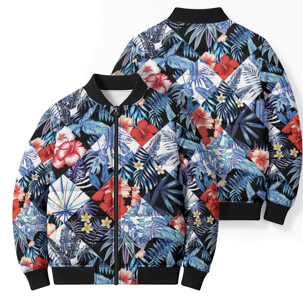 Hawaii Tropicana Blue Pattern Bomber Puffer Jacket - Wonder Print Shop