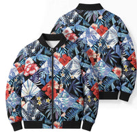 Hawaii Tropicana Blue Pattern Bomber Puffer Jacket - Wonder Print Shop