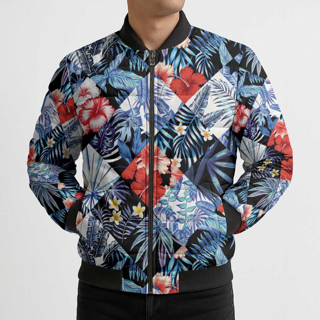 Hawaii Tropicana Blue Pattern Bomber Puffer Jacket - Wonder Print Shop