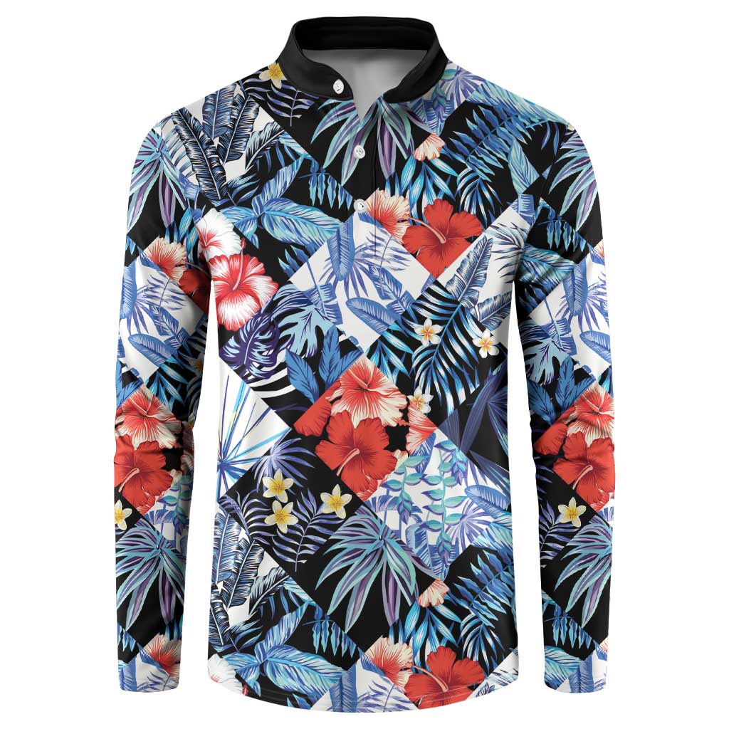 Hawaii Tropicana Blue Pattern Button Sweatshirt - Wonder Print Shop
