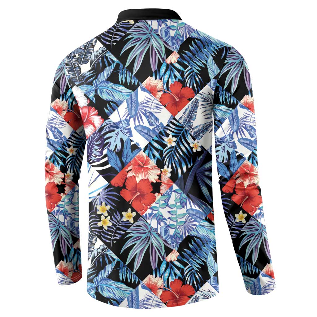 Hawaii Tropicana Blue Pattern Button Sweatshirt - Wonder Print Shop