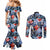 Hawaii Tropicana Blue Pattern Couples Matching Mermaid Dress and Long Sleeve Button Shirt - Wonder Print Shop