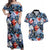 Hawaii Tropicana Blue Pattern Couples Matching Off Shoulder Maxi Dress and Hawaiian Shirt - Wonder Print Shop