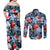 Hawaii Tropicana Blue Pattern Couples Matching Off Shoulder Maxi Dress and Long Sleeve Button Shirt - Wonder Print Shop