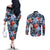 Hawaii Tropicana Blue Pattern Couples Matching Off The Shoulder Long Sleeve Dress and Long Sleeve Button Shirt - Wonder Print Shop