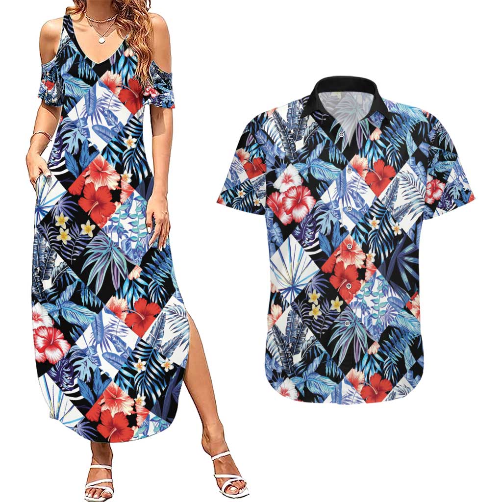 Hawaii Tropicana Blue Pattern Couples Matching Summer Maxi Dress and Hawaiian Shirt - Wonder Print Shop