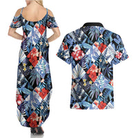 Hawaii Tropicana Blue Pattern Couples Matching Summer Maxi Dress and Hawaiian Shirt - Wonder Print Shop