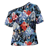 Hawaii Tropicana Blue Pattern Cross Shoulder Shirt - Wonder Print Shop