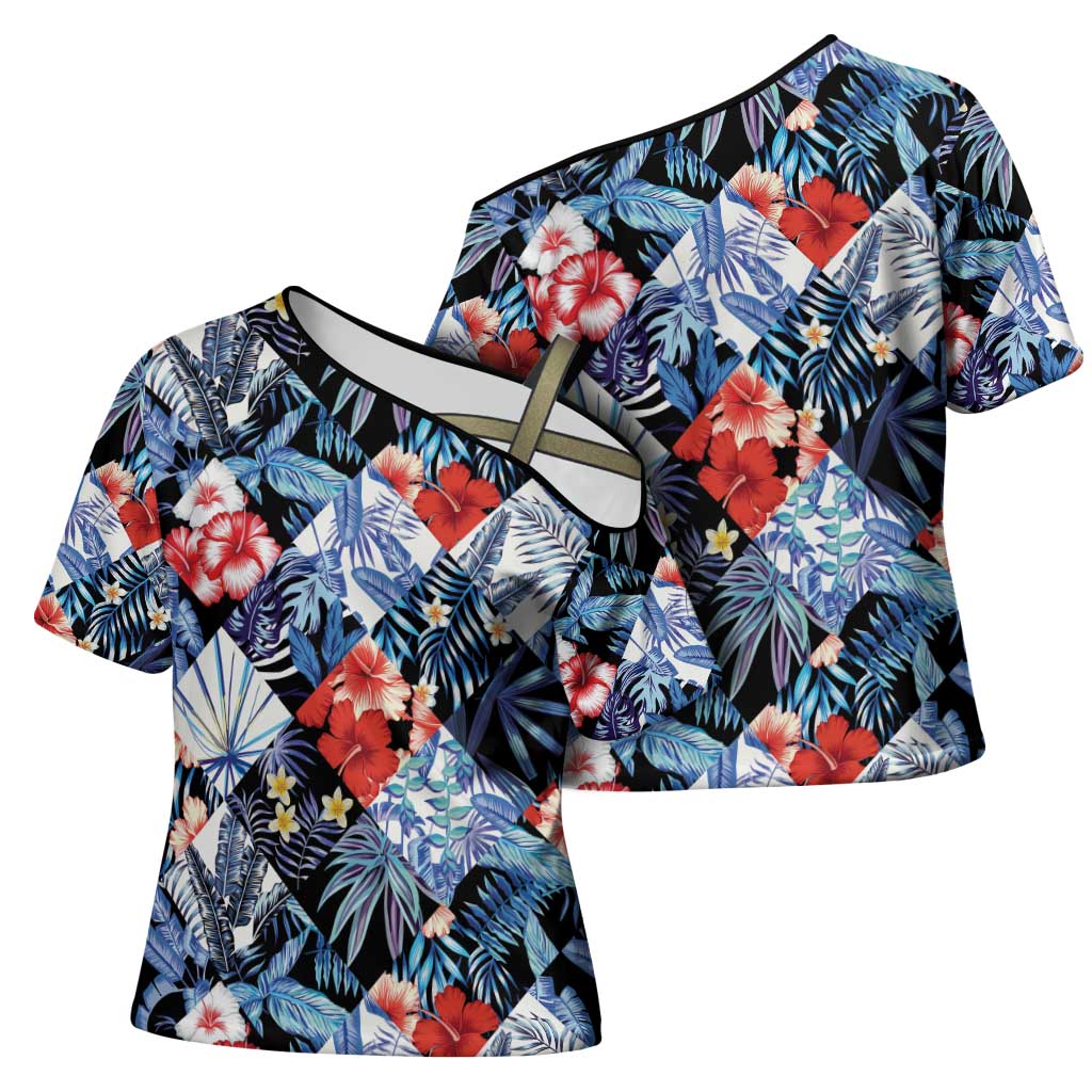 Hawaii Tropicana Blue Pattern Cross Shoulder Shirt - Wonder Print Shop