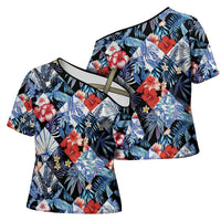 Hawaii Tropicana Blue Pattern Cross Shoulder Shirt - Wonder Print Shop