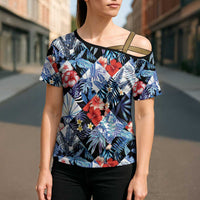 Hawaii Tropicana Blue Pattern Cross Shoulder Shirt - Wonder Print Shop