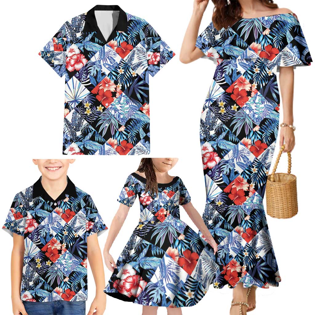 Hawaii Tropicana Blue Pattern Family Matching Mermaid Dress and Hawaiian Shirt - Wonder Print Shop