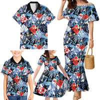 Hawaii Tropicana Blue Pattern Family Matching Mermaid Dress and Hawaiian Shirt - Wonder Print Shop