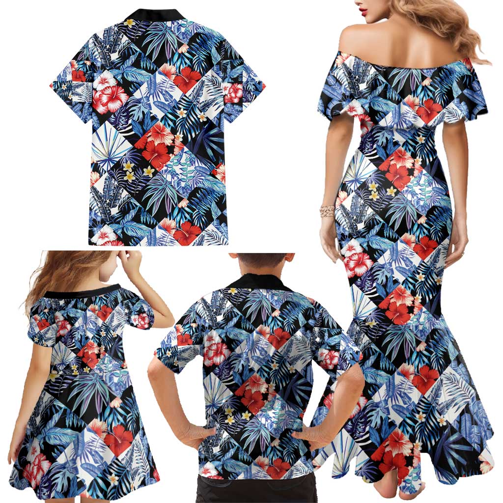 Hawaii Tropicana Blue Pattern Family Matching Mermaid Dress and Hawaiian Shirt - Wonder Print Shop