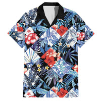 Hawaii Tropicana Blue Pattern Family Matching Off The Shoulder Long Sleeve Dress and Hawaiian Shirt - Wonder Print Shop