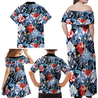 Hawaii Tropicana Blue Pattern Family Matching Off Shoulder Maxi Dress and Hawaiian Shirt - Wonder Print Shop
