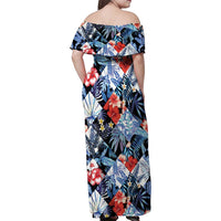 Hawaii Tropicana Blue Pattern Family Matching Off Shoulder Maxi Dress and Hawaiian Shirt - Wonder Print Shop