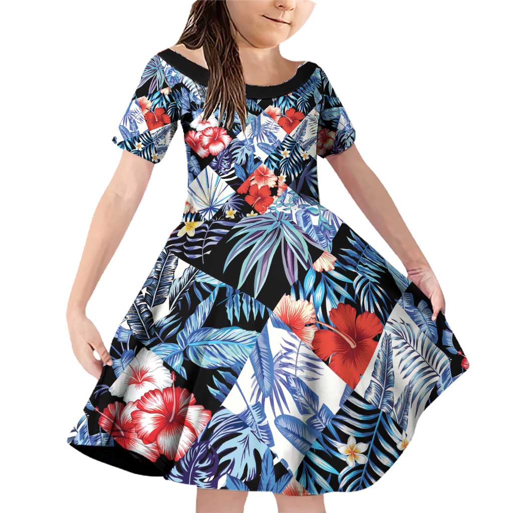 Hawaii Tropicana Blue Pattern Family Matching Off Shoulder Short Dress and Hawaiian Shirt - Wonder Print Shop