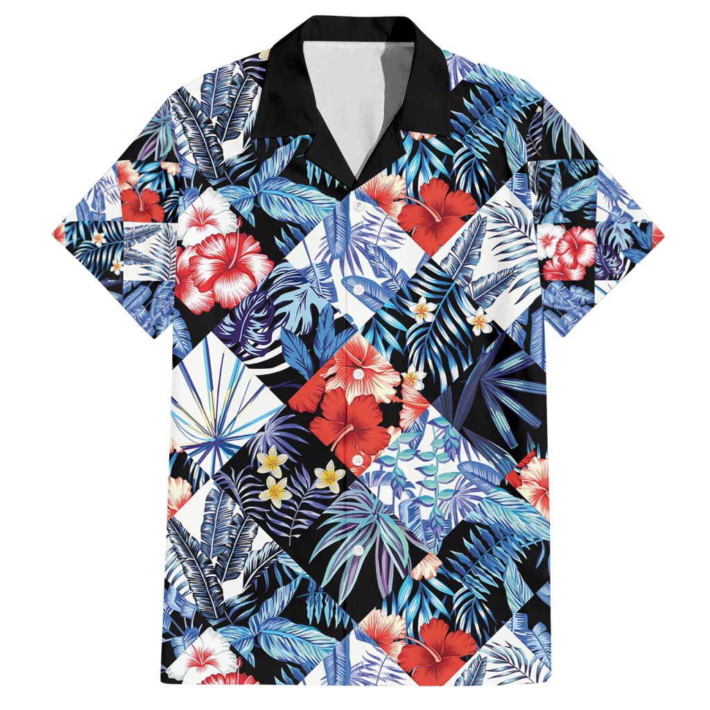 Hawaii Tropicana Blue Pattern Family Matching Off Shoulder Short Dress and Hawaiian Shirt - Wonder Print Shop