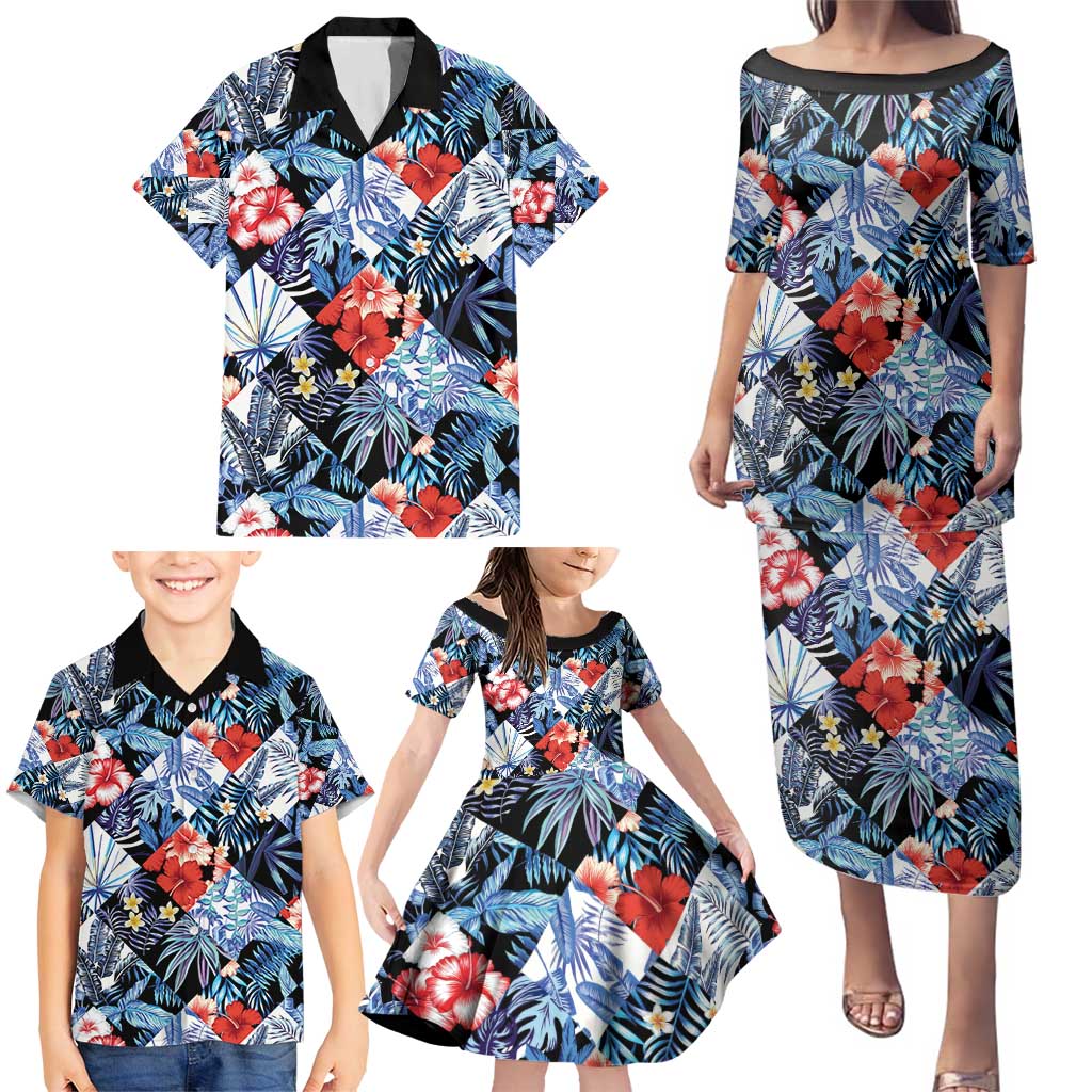 Hawaii Tropicana Blue Pattern Family Matching Puletasi and Hawaiian Shirt - Wonder Print Shop