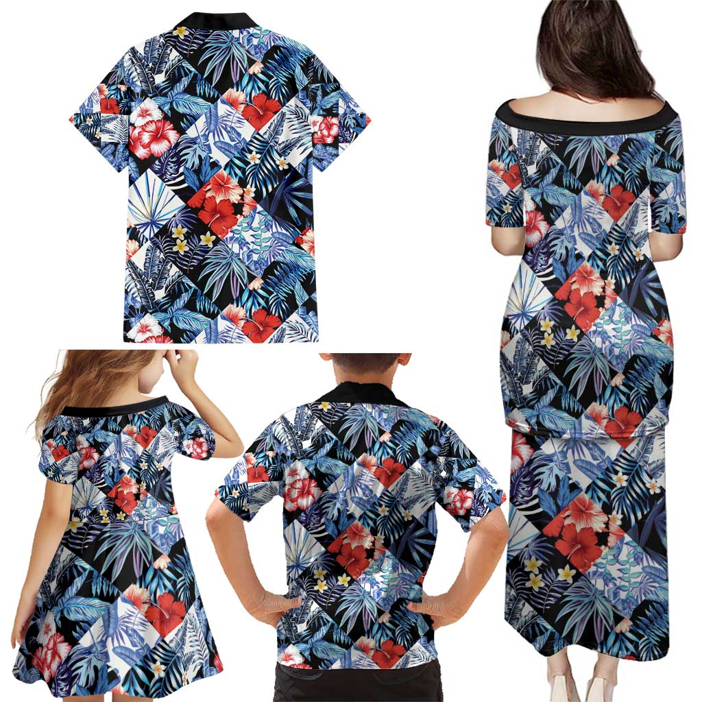 Hawaii Tropicana Blue Pattern Family Matching Puletasi and Hawaiian Shirt - Wonder Print Shop