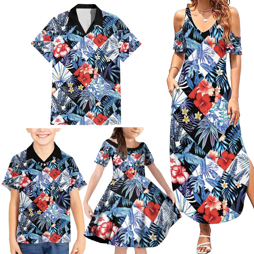 Hawaii Tropicana Blue Pattern Family Matching Summer Maxi Dress and Hawaiian Shirt - Wonder Print Shop