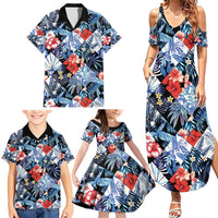 Hawaii Tropicana Blue Pattern Family Matching Summer Maxi Dress and Hawaiian Shirt - Wonder Print Shop