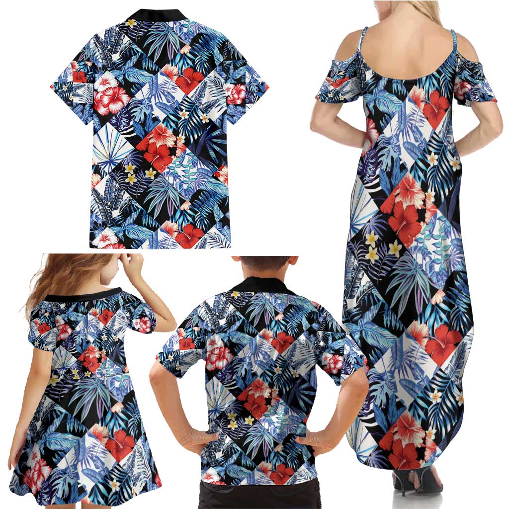 Hawaii Tropicana Blue Pattern Family Matching Summer Maxi Dress and Hawaiian Shirt - Wonder Print Shop